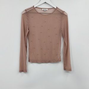 Dizzylizzy Blush Pink Sheer Pearl Long Sleeve Shirt Size Medium